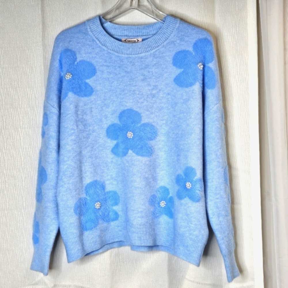 Nanette Lepore Blue Floral Sweater